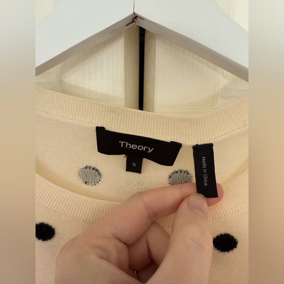 Theory Crewneck Polka Dot Merino Wool Sweater Ivory and Black Size Small - Picture 7 of 9